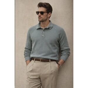 American‎ Eagle Men's Large Heavy knit Ribbed Sweater Robin Egg Blue old money